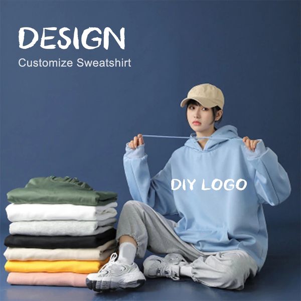 

women's oversize hoodies solid hooded sweatshirt plus size o-neck female autumn couple sweatshirts diy customize print 210524, Black