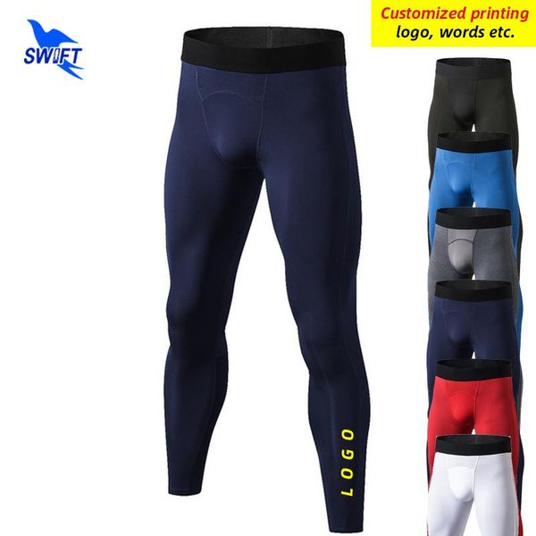 

running pants customized logo quick dry compression male tights men gym sport fitness joggings leggings mesh patchwork trousers, Black;blue