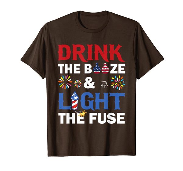

drink the booze and light the fuse 4th of july t-shirt, White;black