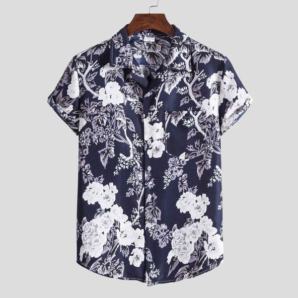 

streetwear short sleeve shirt for men fashion ethnic mens shirts casual hawaiian printing blouse chemise homme men's, White;black