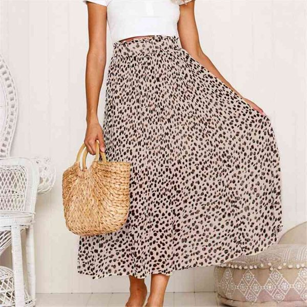 

summer chiffon leopard pattern elasticated women skirt waist wrap maxi high loose vintage outfits, Black