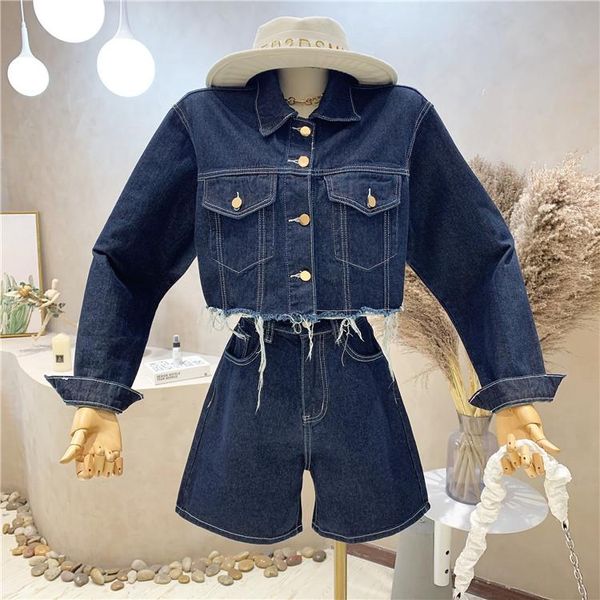 

women's tracksuits niche design clothing autumnr 2021 denim shorts suit casual fashion two-piece trend, Gray