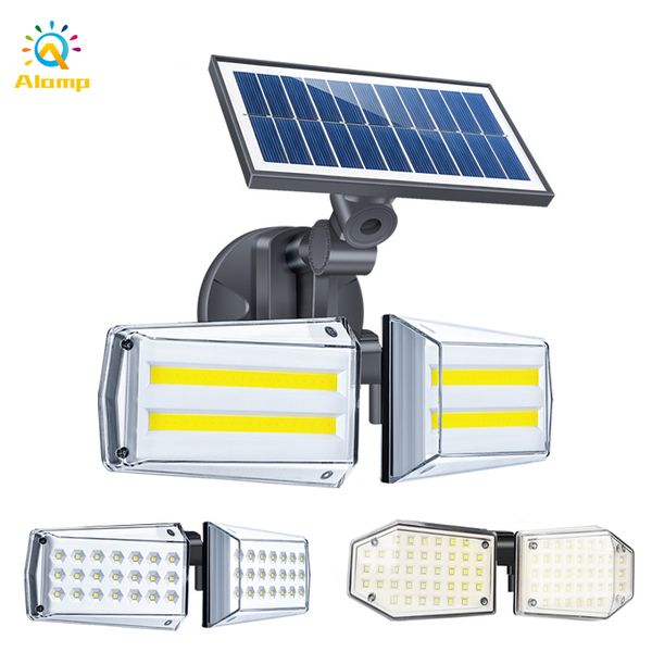 

double head solar lamp 20w 42led 80cob 78led 130cob ip65 waterproof wall sconce lights radar microwave induction light roatable outdoor gard