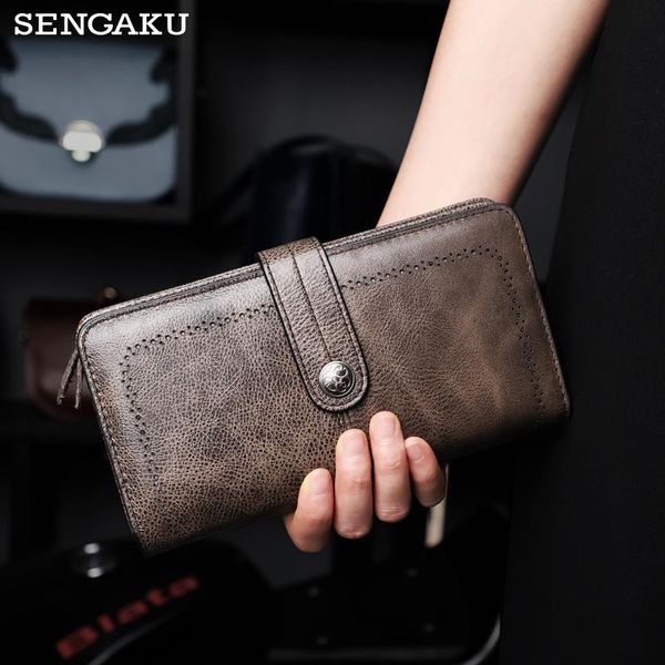 

wallets genuine leather wallet long zipper clutch men's purse hasp oil wax lady coin women card holder, Red;black