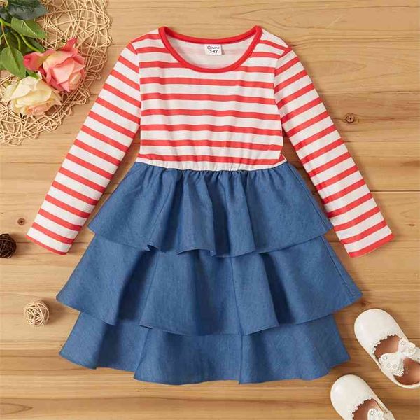 

toddler girl striped & denim dress 210528, Red;yellow