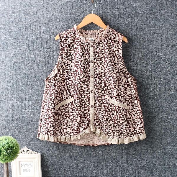 

women's vests spring vest womens sweet fresh print loose female, Black;white