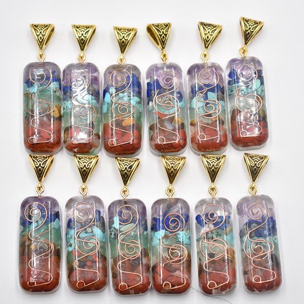 Retro Natural Cura 7 Cores Chakra Stone Charms Ametistas Lapis Lazuli Pandante Pendante Por Atacado Para Colar Jóias Fazendo ACC