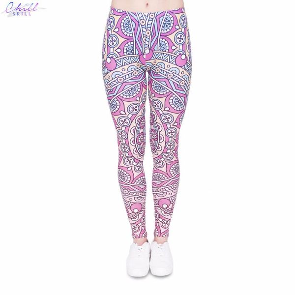 

women's leggings chill skill brand fitness mandala pink round printed fashion bottoms high waist women pants, Black