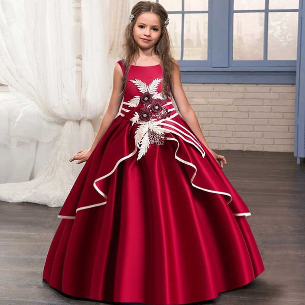 2021 Yaz Retro Akşam Genç Çocuklar Kız Çocuklar için Elbiseler Çocuk Kostüm Princergirl Parti Düğün DremBroidery 14 Yıl X0803