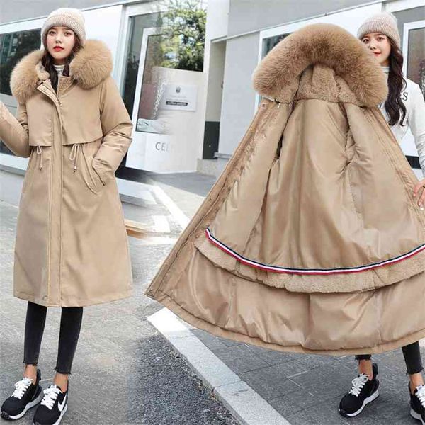 

casual winter women parkas long thicken hooded big fur windproof jackets snow coat size m-4xl 210524, Black