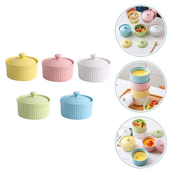

bowls 5pcs ceramic pudding soufflÃ© baking with lid (assorted color)