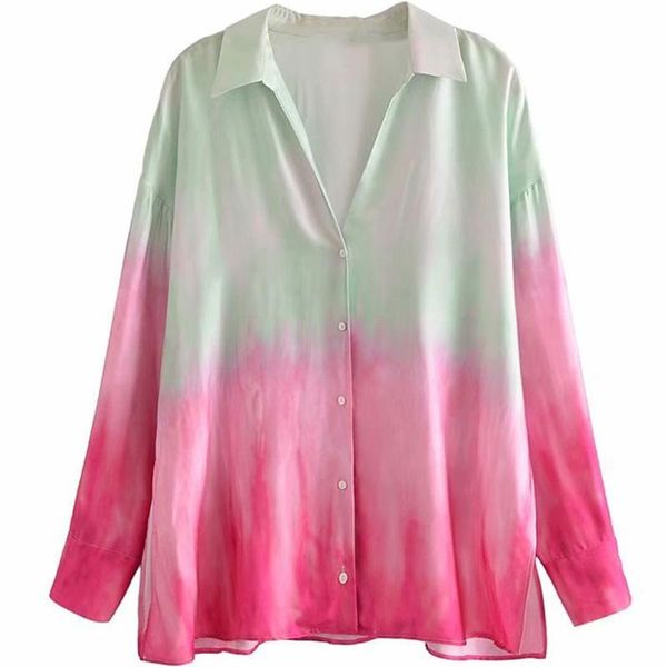 

women's blouses & shirts blingblingee tie dye print summer women casual loose fashion buttons v neck raglan sleeve slit side female, White
