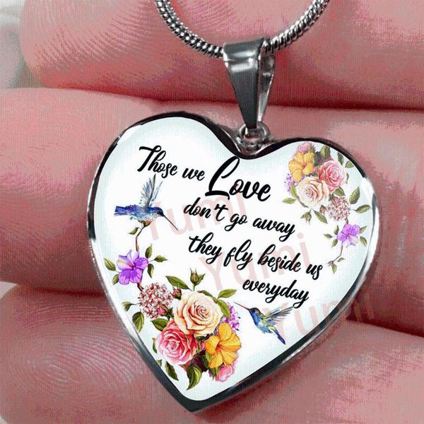 

pendant necklaces hummingbird necklace those we love don't go away heart flower memorial remembrance, Silver
