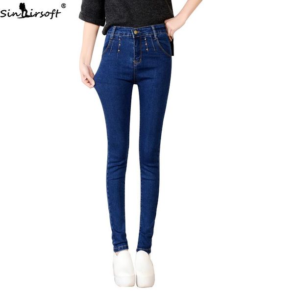 

women's jeans autumn and winter thin feet high waist woman fashion casual plus velvet skinny trend wild large size pants women, Blue