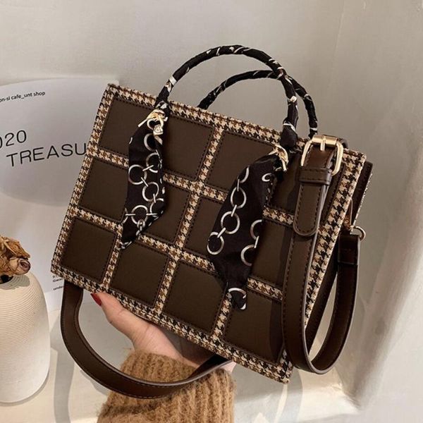 

evening bags lattice square ribbon tote bag 2021 fashion quality pu leather women's designer handbag high capacity shoulder messenger