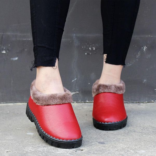 

boots women warm snow winter waterproof ankle women's soft pu leather woman comfortable ladies short plush female shoes, Black