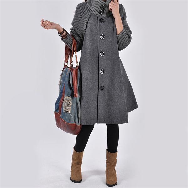 

autumn winter women's coat long loose plus size maternity pregnancy cloak female high neck knitted sleeve jackets 211130, Black