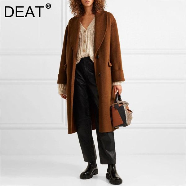 

women's trench coats [deat] women coat lapel long sleeve single-breasted solid color loose fit windbreaker fashion tide autumn winter 2, Tan;black