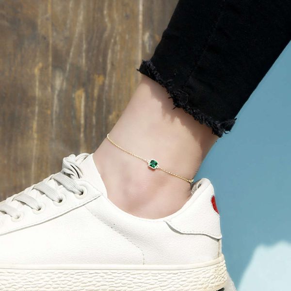 

zheng chunhua s925 sterling silver green diamond chain women's fashion versatile foot decoration 4037, Red;blue