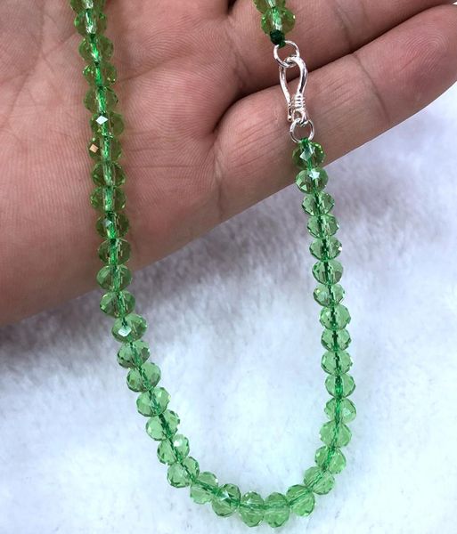 

chains 4x6mm faceted abacus light green crystal beads necklace 18'', Silver
