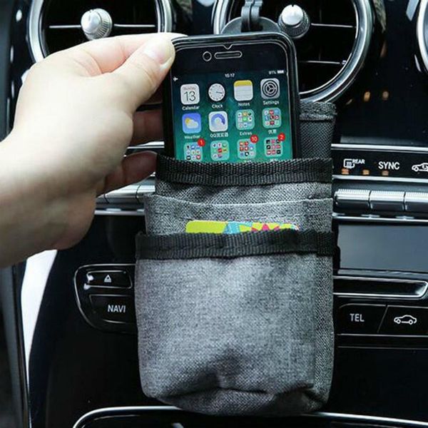 

car organizer bag air outlet mobile phone air-conditioning port storage holder small items hanging interior