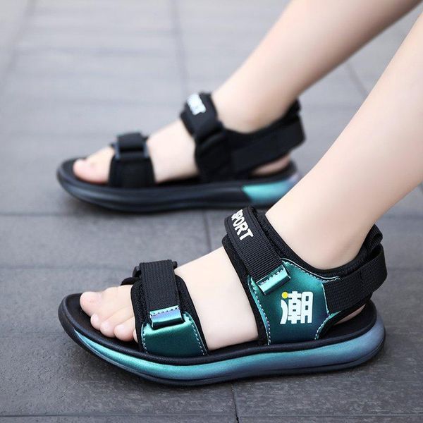 

sandals fashion summer kids sandalias childrens shoes non-slip soft bottom leather boys casual for children, Black;red