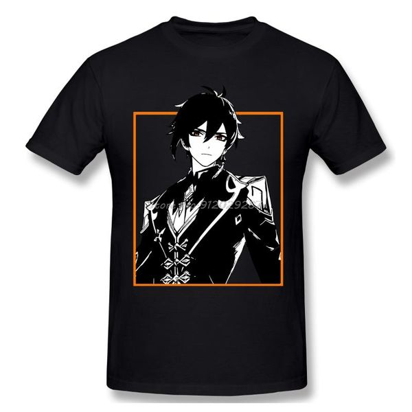 

men's t-shirts men genshin black t-shirt zhong li pure cotton tees tshirt streetwear harajuku, White;black
