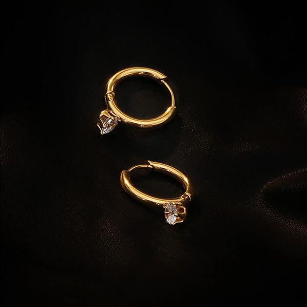 

fashion jewelry women stainless steel circle hoop earings with shiny zircon pendants no fade good ear rings for girls dangle & chandelier, Silver