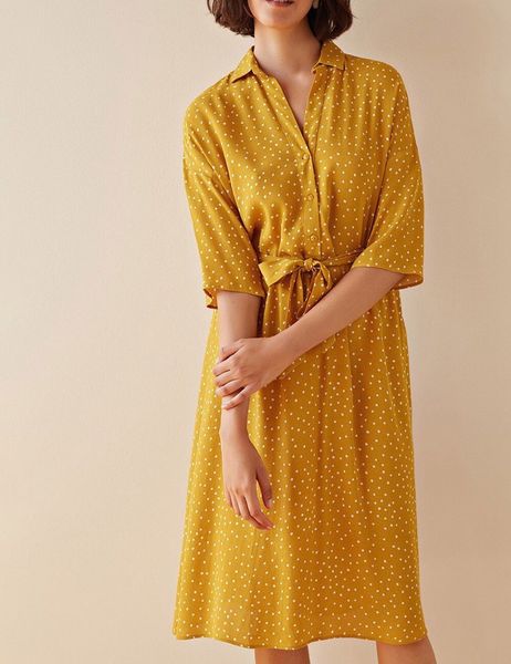

dress yellow half sleeve v-neck simple and fresh wave point mid-length women's with bow eqed, Black;gray