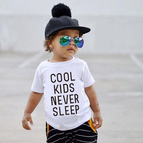 

t-shirts cool kids never sleep tshirt funny letters printed boys girls short sleeve t-shirt toddler baby fashion tees children cloth, Blue