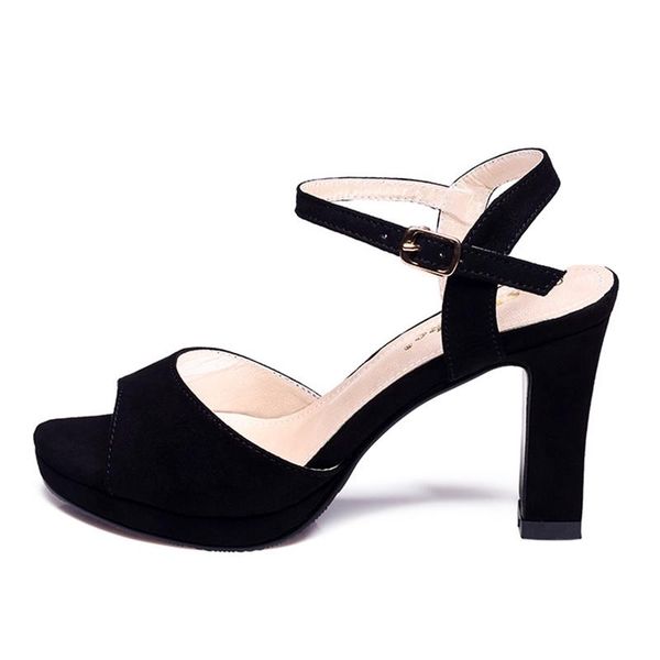 

fashion buckle black women sandals square shoes thick high heels peep toe summer ankle strap everyday