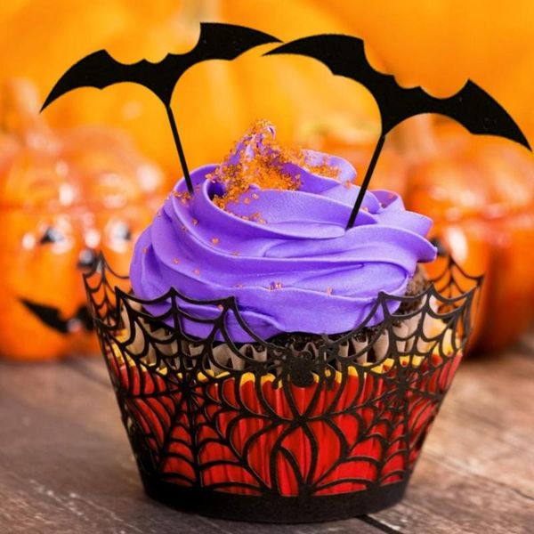 

other festive & party supplies 10pcs black bats halloween cupcake ers cake inserted card for kids birthday decor po props
