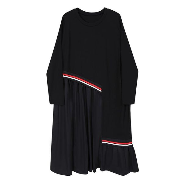 

autumn 2021 lotus leaf large size cover meat versatile t-shirt dress medium length 6765 casual dresses, Black;gray