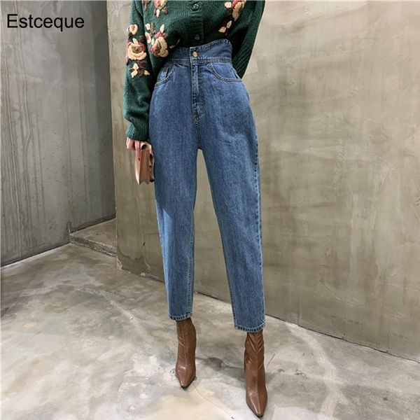 

korean streetwear loose female denim jeans vintage high waist straight pant for women buttons zipper blue ladies women's