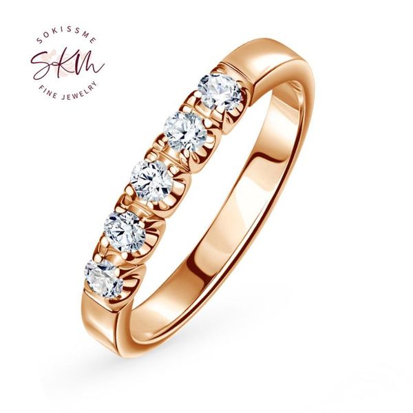 

cluster rings skm for women solid 14k 585 rose gold ring sparkling diamond promise engagement anniversary fine jewelry, Golden;silver