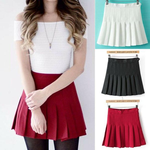 

women girls skirts high waist pleated skater tennis skirt school mini short, Black