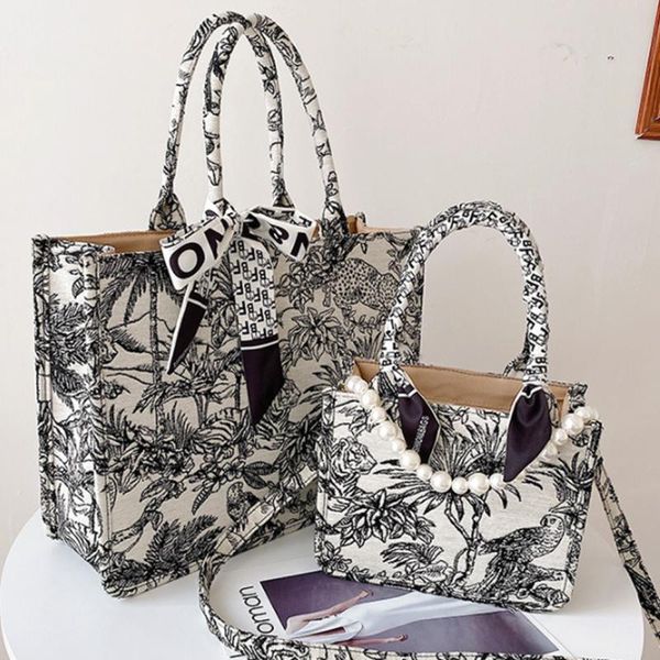 

evening bags 2021 fashion shoulder women canvas bag embroidery large capacity tote portable shopping crossbody handbag