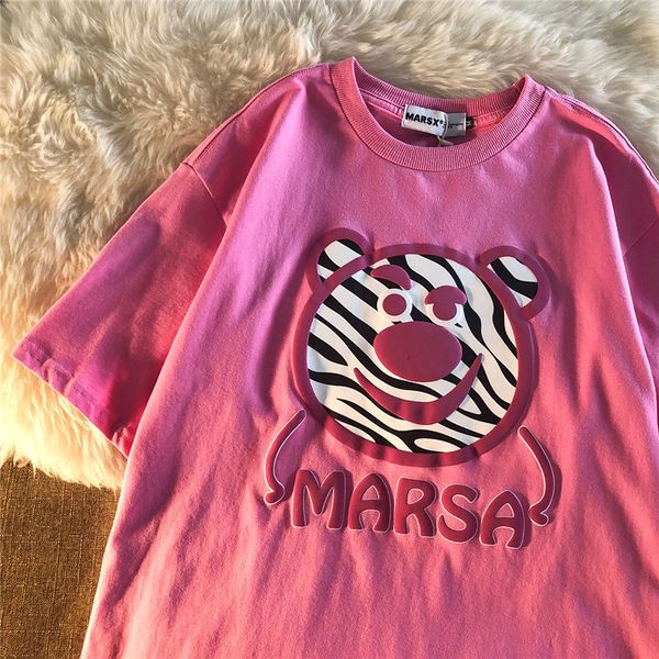 

short sleeve t-shirt, bear print, multifunctional top, White