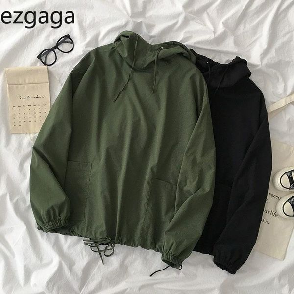 

ezgaga hoodies women casual solid loose long sleeve armygreen female sweatshirt cargo pullover pockets streetwear 2021 women's & sweat, Black