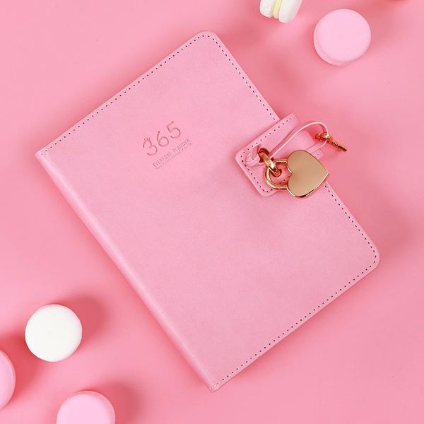 

girls' diary password lock love cute student multifunctional colorful notebook leather travel page notepad pu notepads, Purple;pink