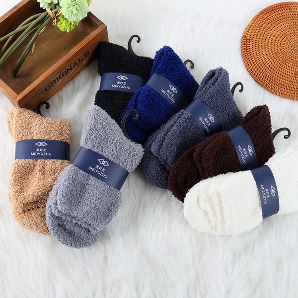 

men women thickening keeping warm socks sleeping wear thermal wool boots fleece floor christmas gift man leg warmer accessories, Black