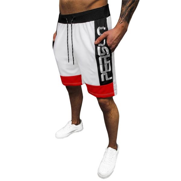 

men's shorts men casual sports gym fit training beach patchwork drawstring short pants summer, White;black