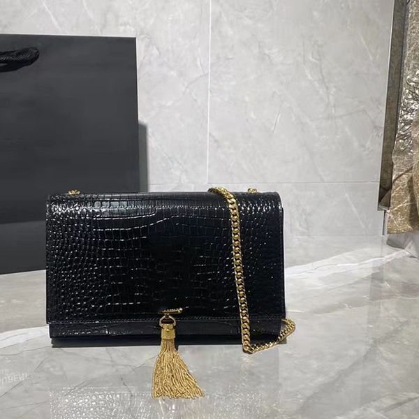 

crocodile shoulder bags genuine leather handbag designer bag plain thread letter hasp hard envelope single flap pocket chains handbags sacoc