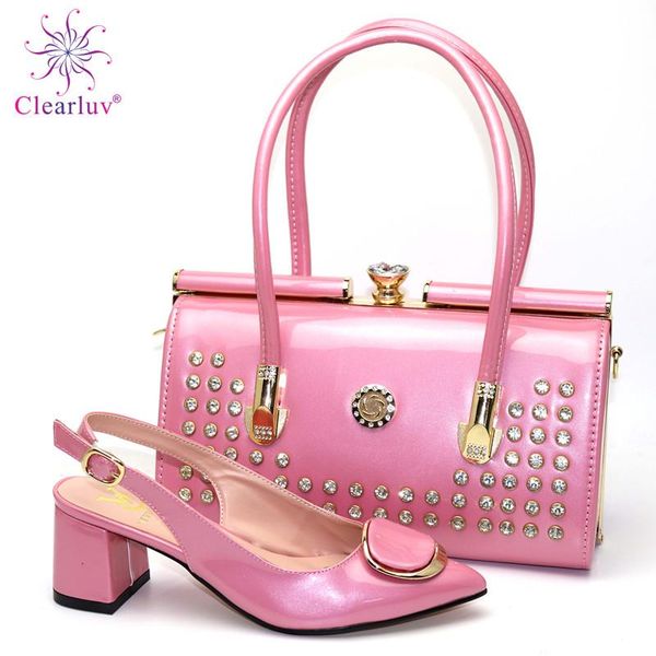 

dress shoes arrival african women italian and bag set decorated with rhinestone nigerian wedding shoe for party, Black