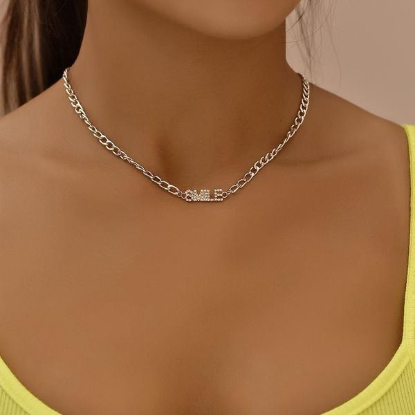 

metal texture letter women's necklace clavicle chain chokers, Golden;silver