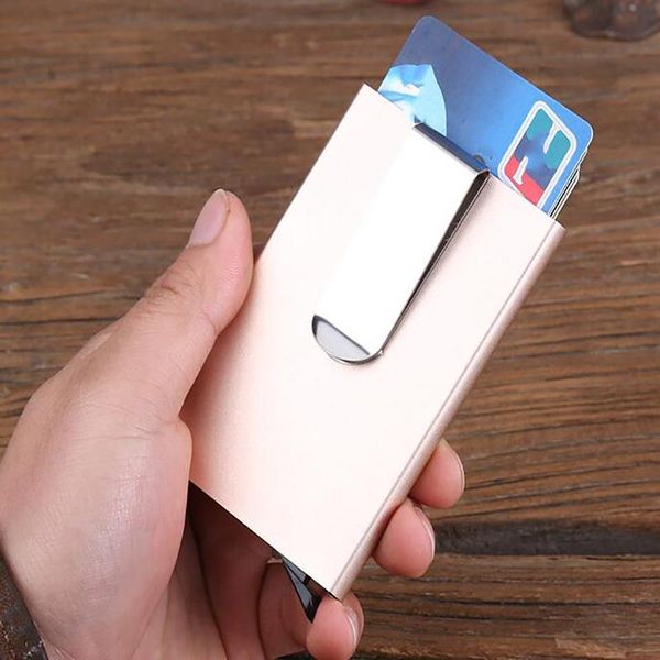 

card holders bank case men women business name box with metal clip magic up id holder, Brown;gray