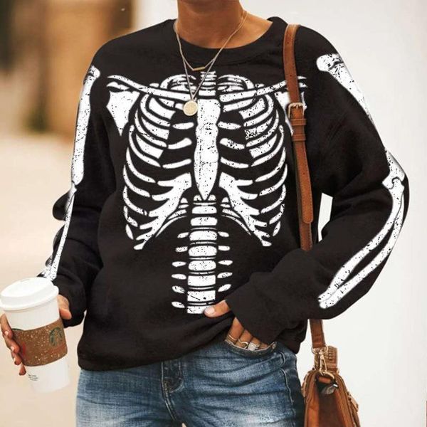 

women's hoodies & sweatshirts halloween skeleton costume skull for women unique holiday wear, Black