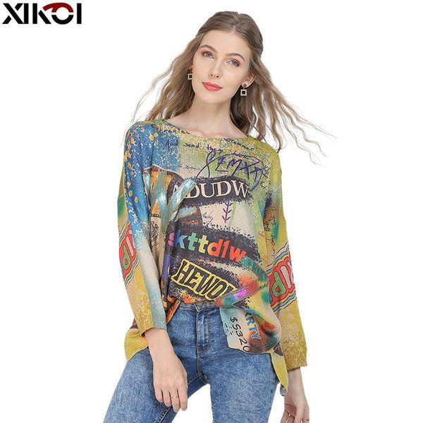 

women's sweaters xikoi spring clothes oversized winter for women knitted print long pullovers pull femme warm batwing sleeve jumper, White;black