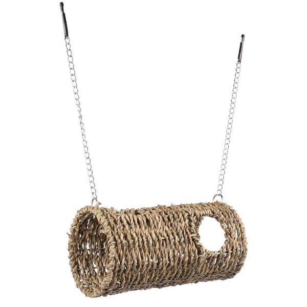 

small animal supplies pet tunnel house straw woven hamster nest home with hanging chains