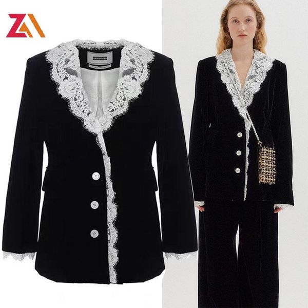 

women's suits & blazers zalady korean celebrity design black velvet lace up autumn spring vintage chic long sleeve office work jacket c, White;black